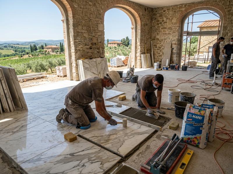 Lavorazioni pavimentazioni in marmo per ristrutturazioni chiavi in mano Toscana - LBM Edilizia