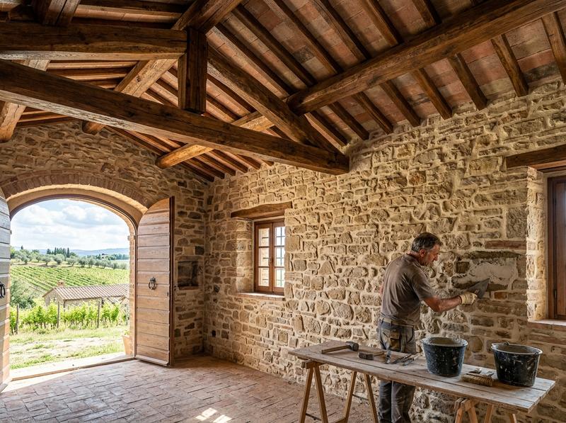 Restauro pietra e travi in legno per casale rustico a Pisa - Impresa Edile LBM
